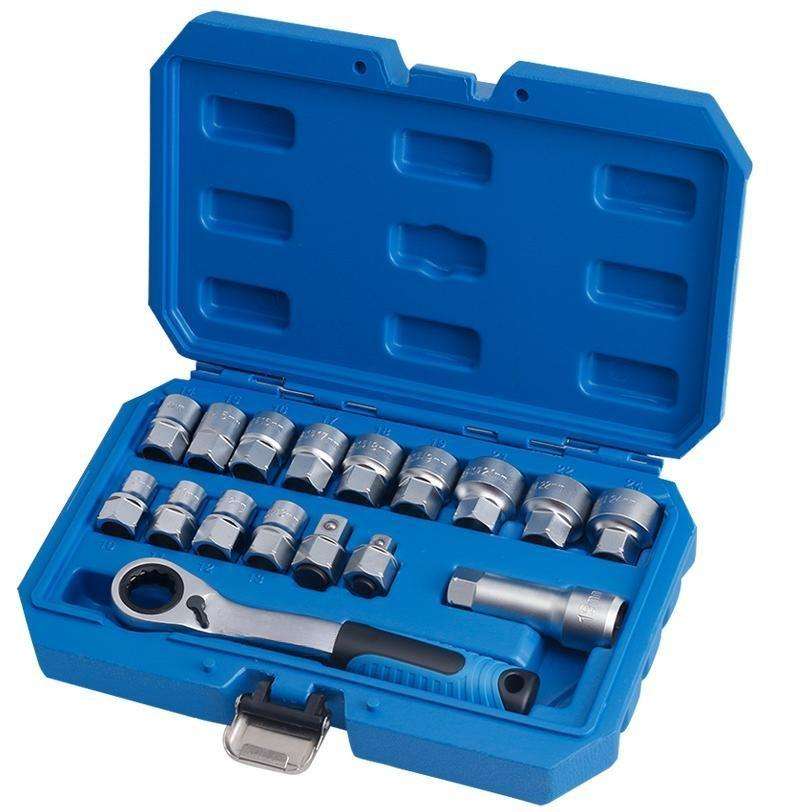 17-Piece Multifunctional Two-Way Ratchet Wrench Socket Set | For Automotive & HVAC Service | Heavy-Duty Tool Kit with Hard Case