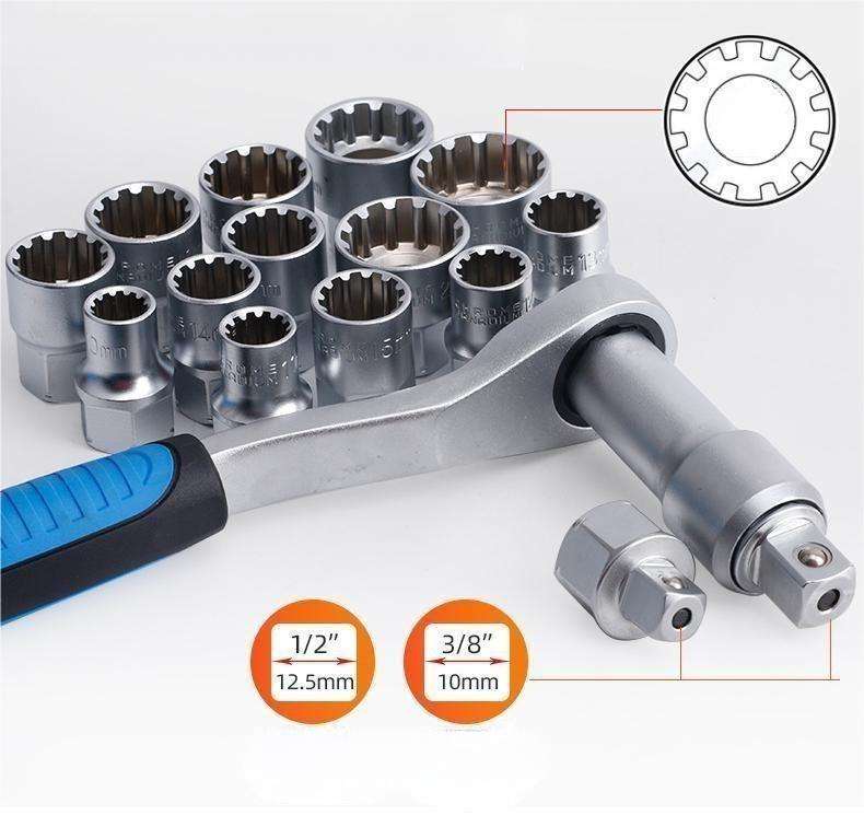 17-Piece Multifunctional Two-Way Ratchet Wrench Socket Set | For Automotive & HVAC Service | Heavy-Duty Tool Kit with Hard Case